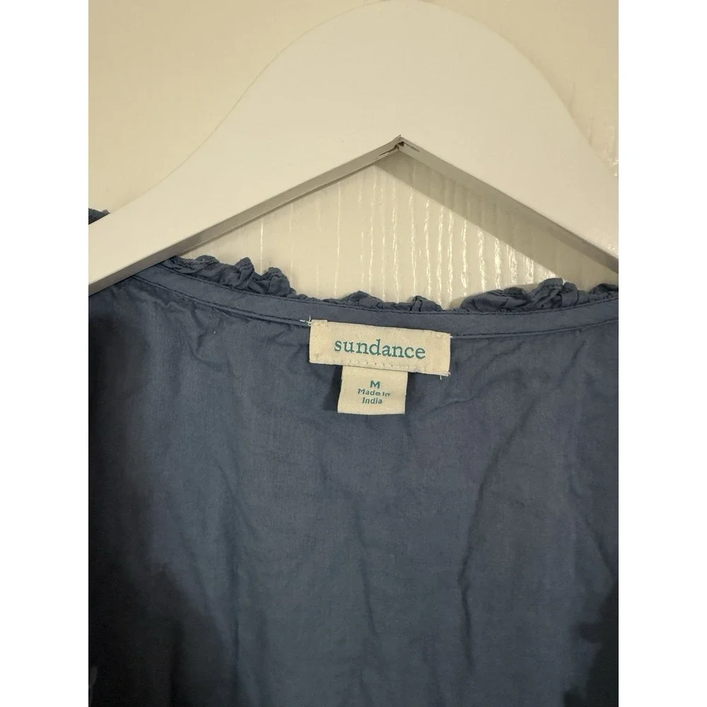 Sundance Blue Ruffle Tiered Dress Size Medium 100% Cotton Boho Cottagecore Midi - Picture 3 of 4